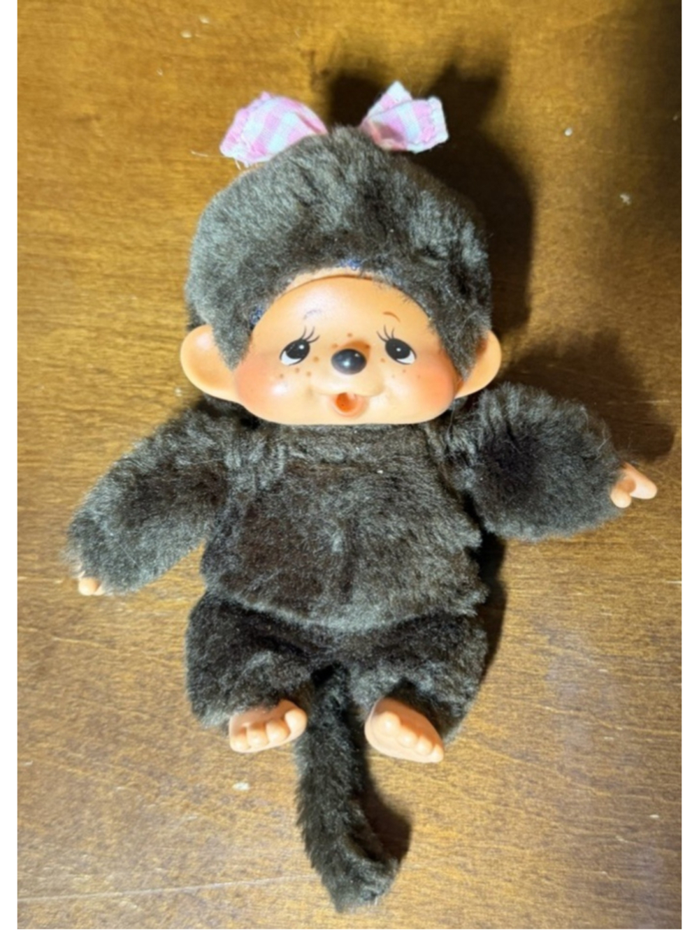 Vintage 1974 Collectible Monchhichi Doll Sekiguchi Japan Girl Pink Bow